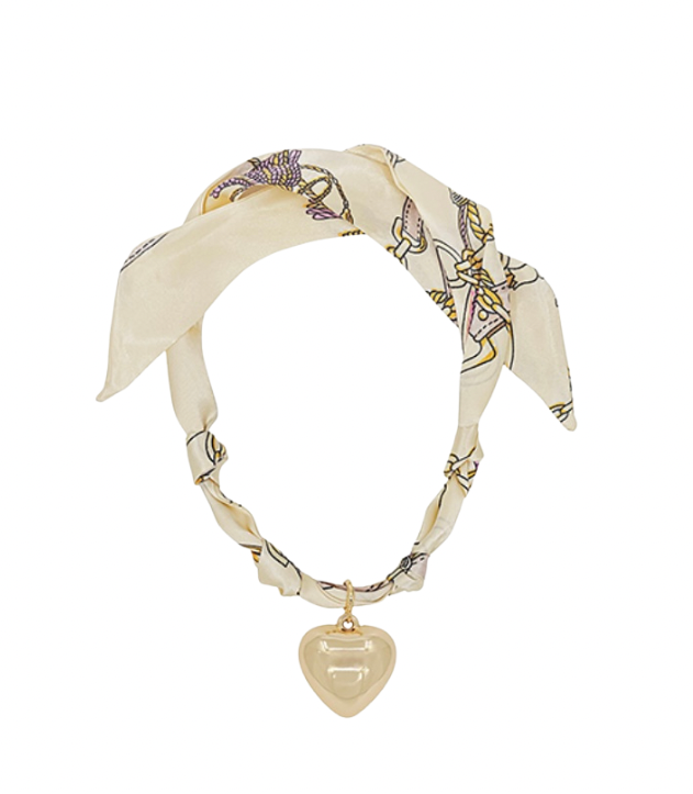 Ivory & Brown Heart Charm & Scarf Necklace