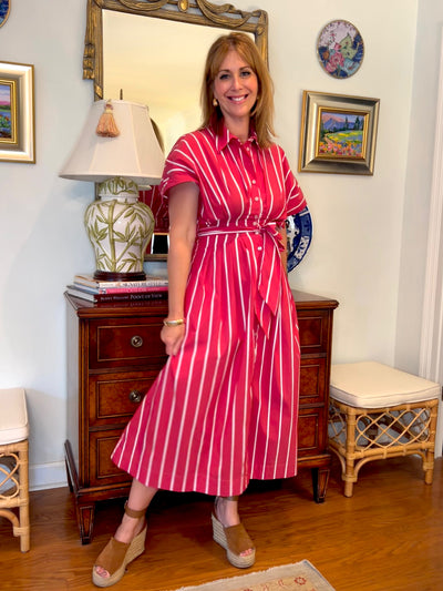 Thompson Striped Midi Dress in Red