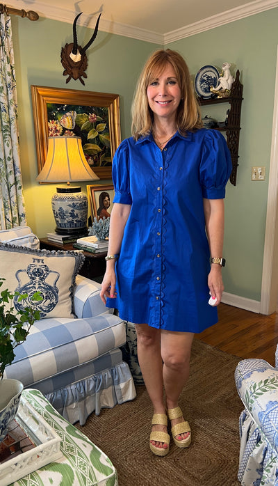 Ivy Shirt Dress with Trim in Blue