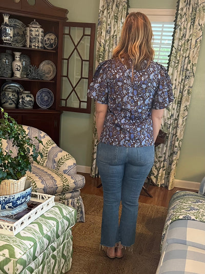 Bailey Floral Top in Blue & Brown
