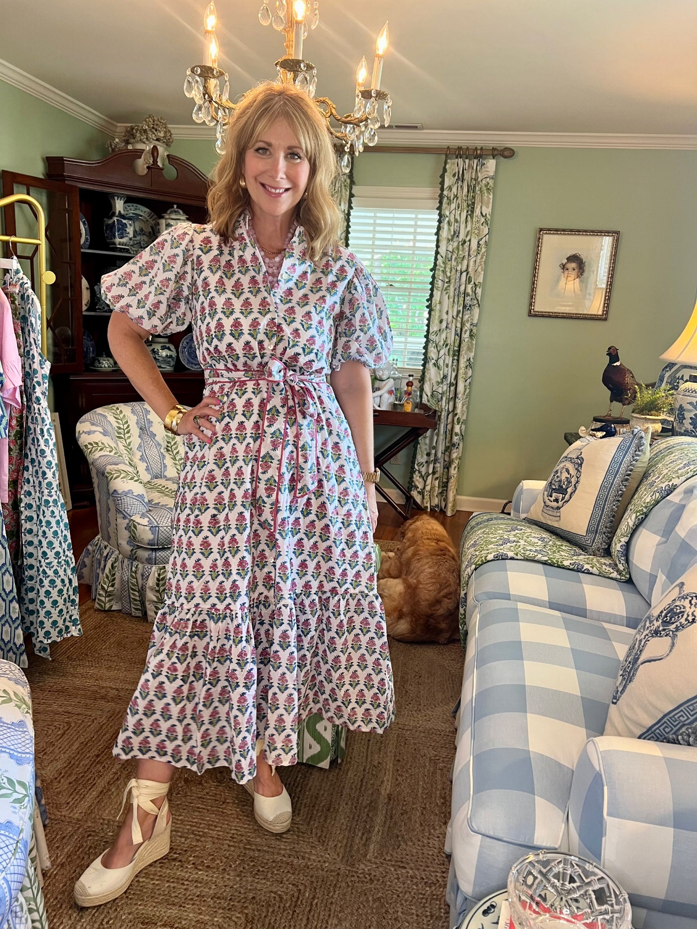 Hinton Floral Block Print Maxi Dress in Pink
