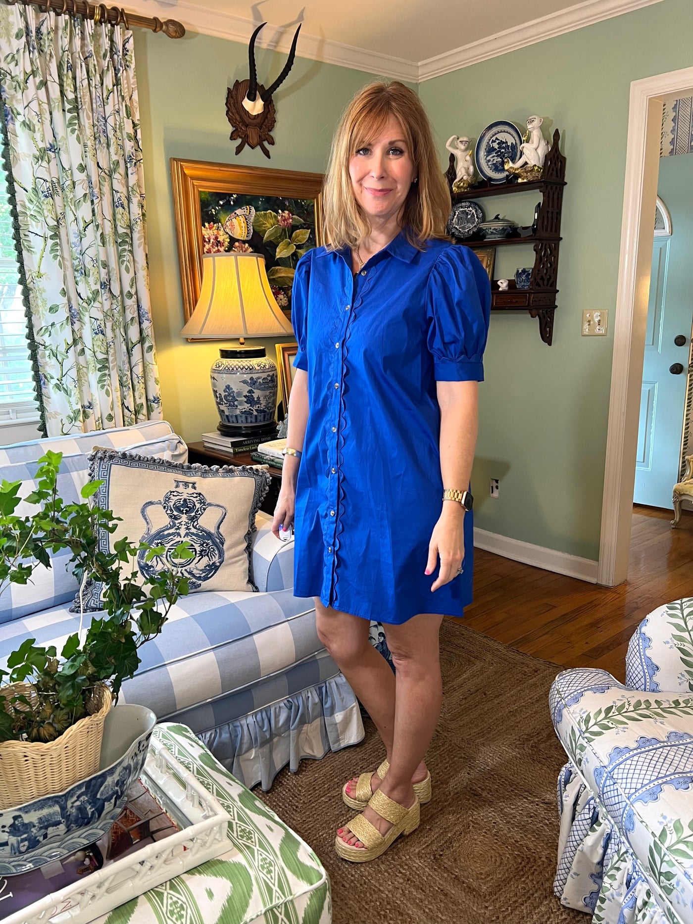 Ivy Shirt Dress with Trim in Blue