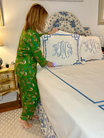 Eye of the Tige Blockprint Pajama Set in Green