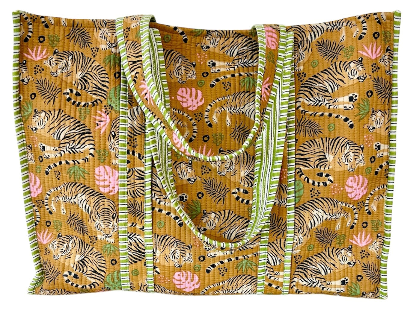 Block Print Tan Tibetan Tiger Quilted Tote
