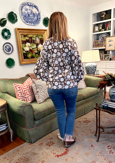 Eloise Block Print Top in Brown