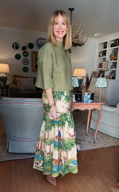 Maria Block Print Maxi Skirt in Hunt Club
