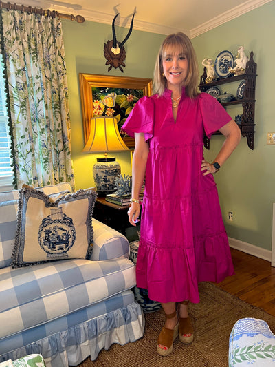 Noelle Midi Dress in Magenta