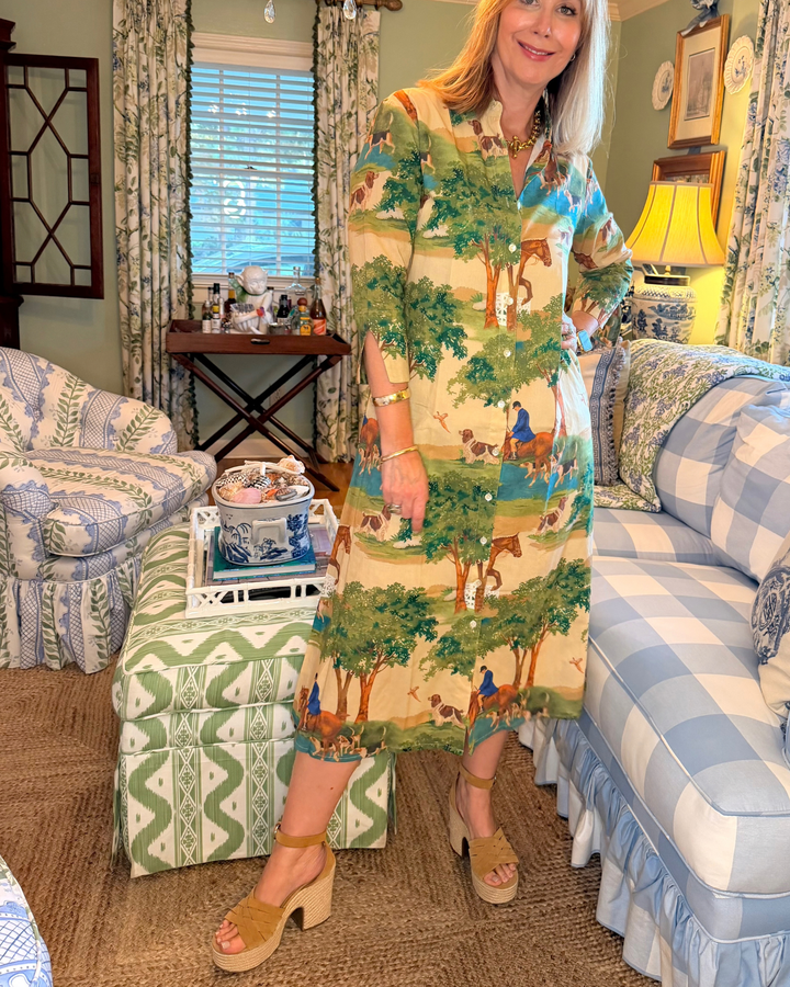 Kensington Block Print Midi Dress in Hunt Club