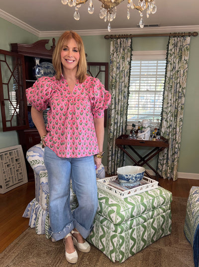 Sanibel Floral Puff Sleeve Top in Pink