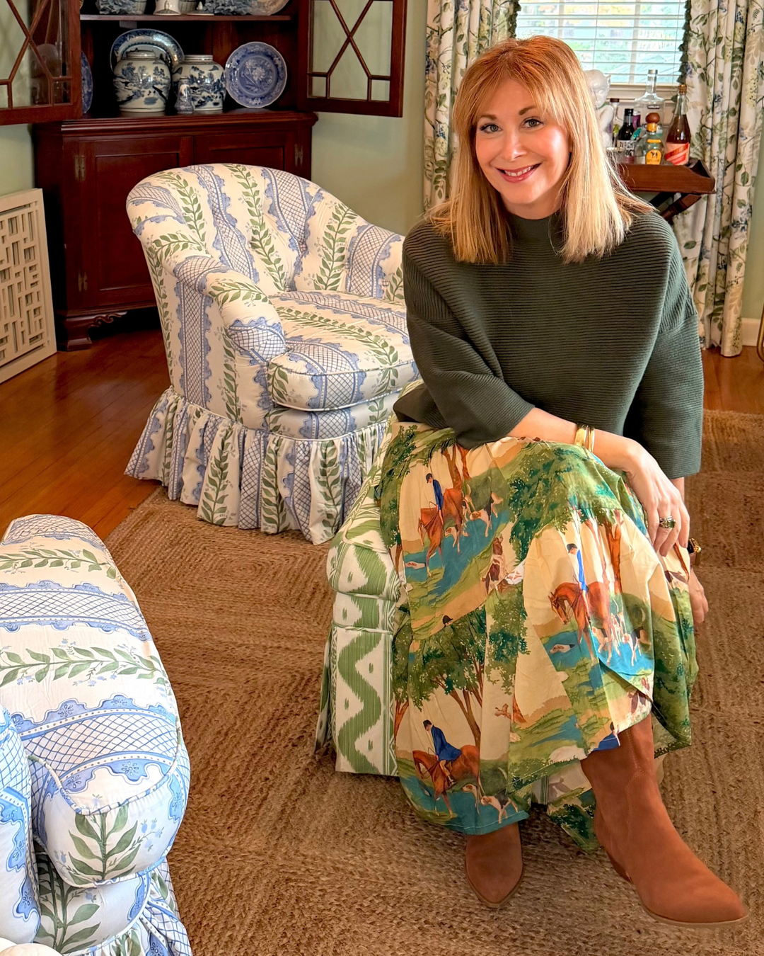 Maria Block Print Maxi Skirt in Hunt Club |  Skirt - Miss Madigan | Women&