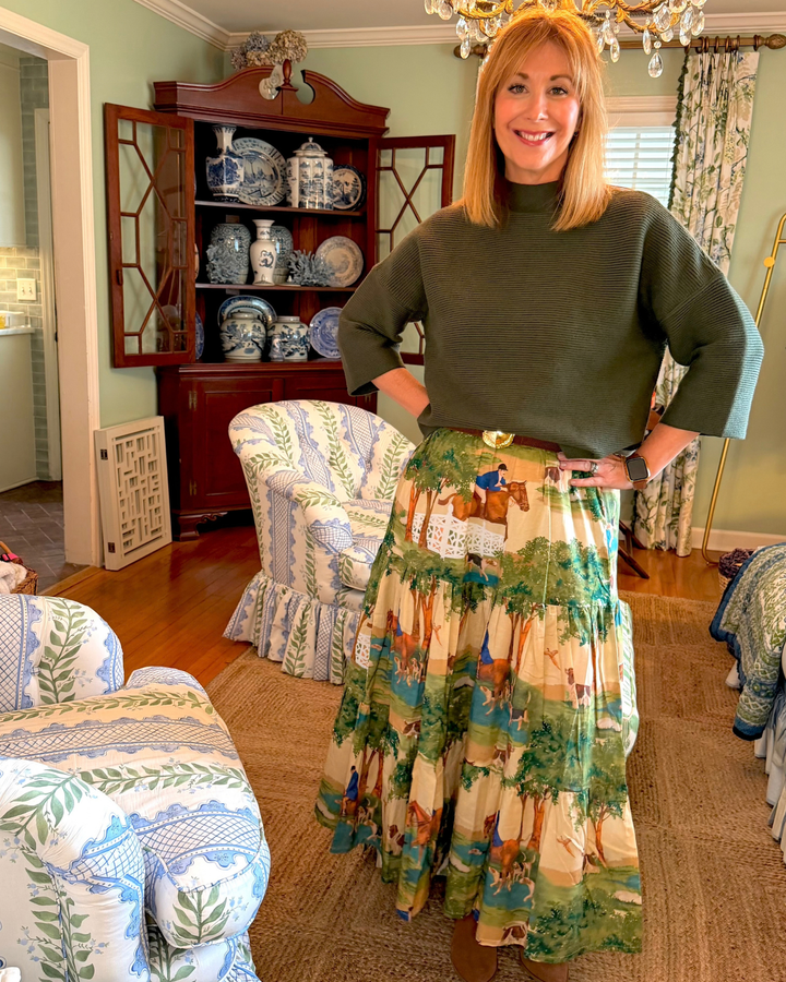 Maria Block Print Maxi Skirt in Hunt Club |  Skirt - Miss Madigan | Women&