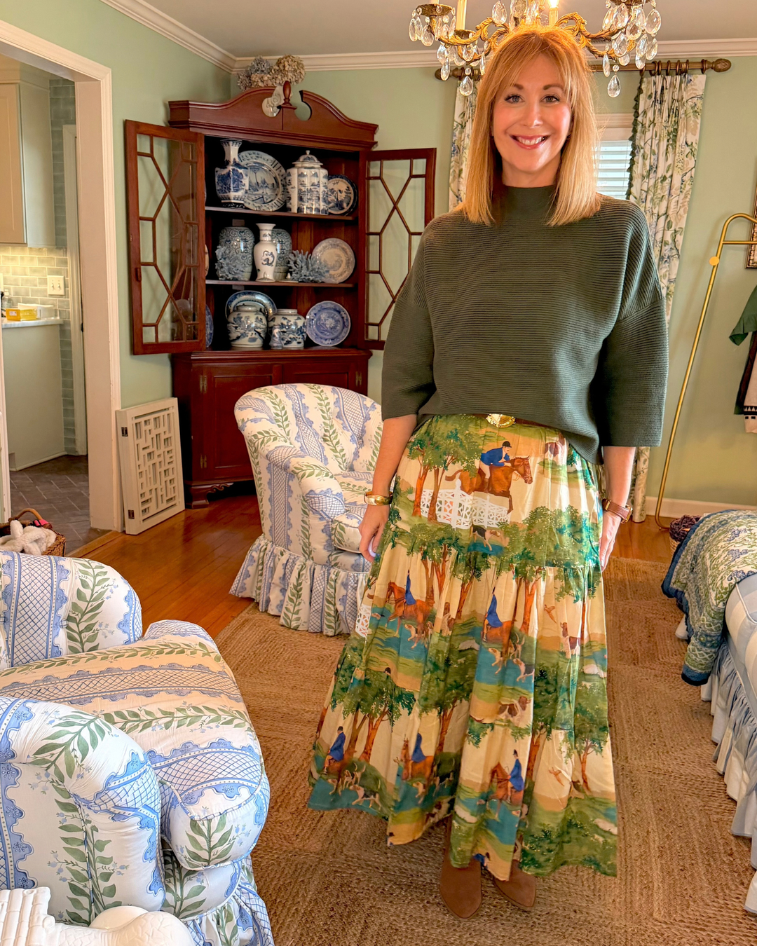 Maria Block Print Maxi Skirt in Hunt Club |  Skirt - Miss Madigan | Women&