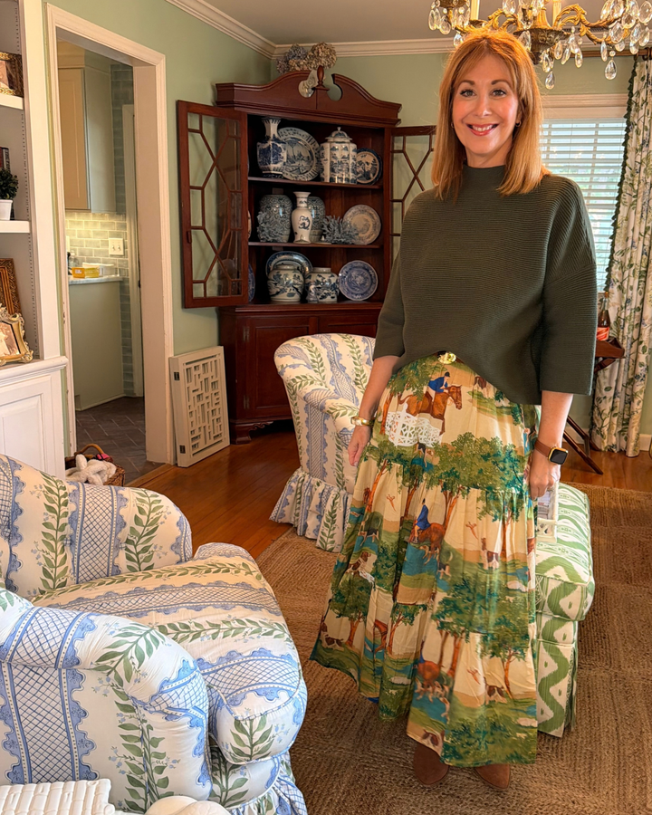 Maria Block Print Maxi Skirt in Hunt Club |  Skirt - Miss Madigan | Women&
