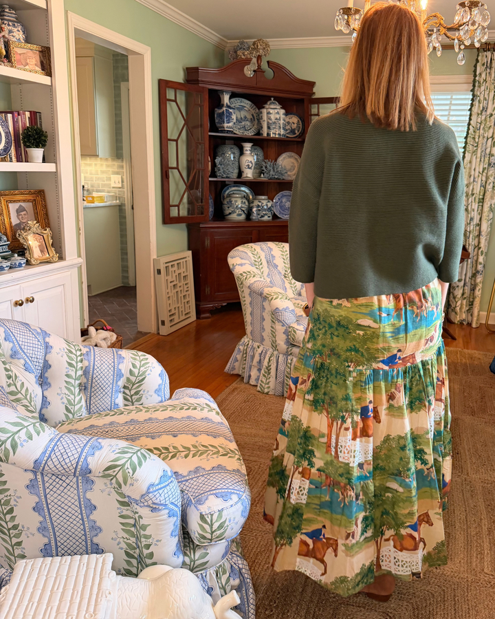 Maria Block Print Maxi Skirt in Hunt Club |  Skirt - Miss Madigan | Women&