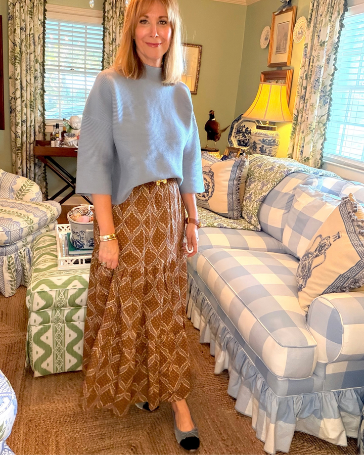 Maria Block Print Maxi Skirt in Tobacco Star