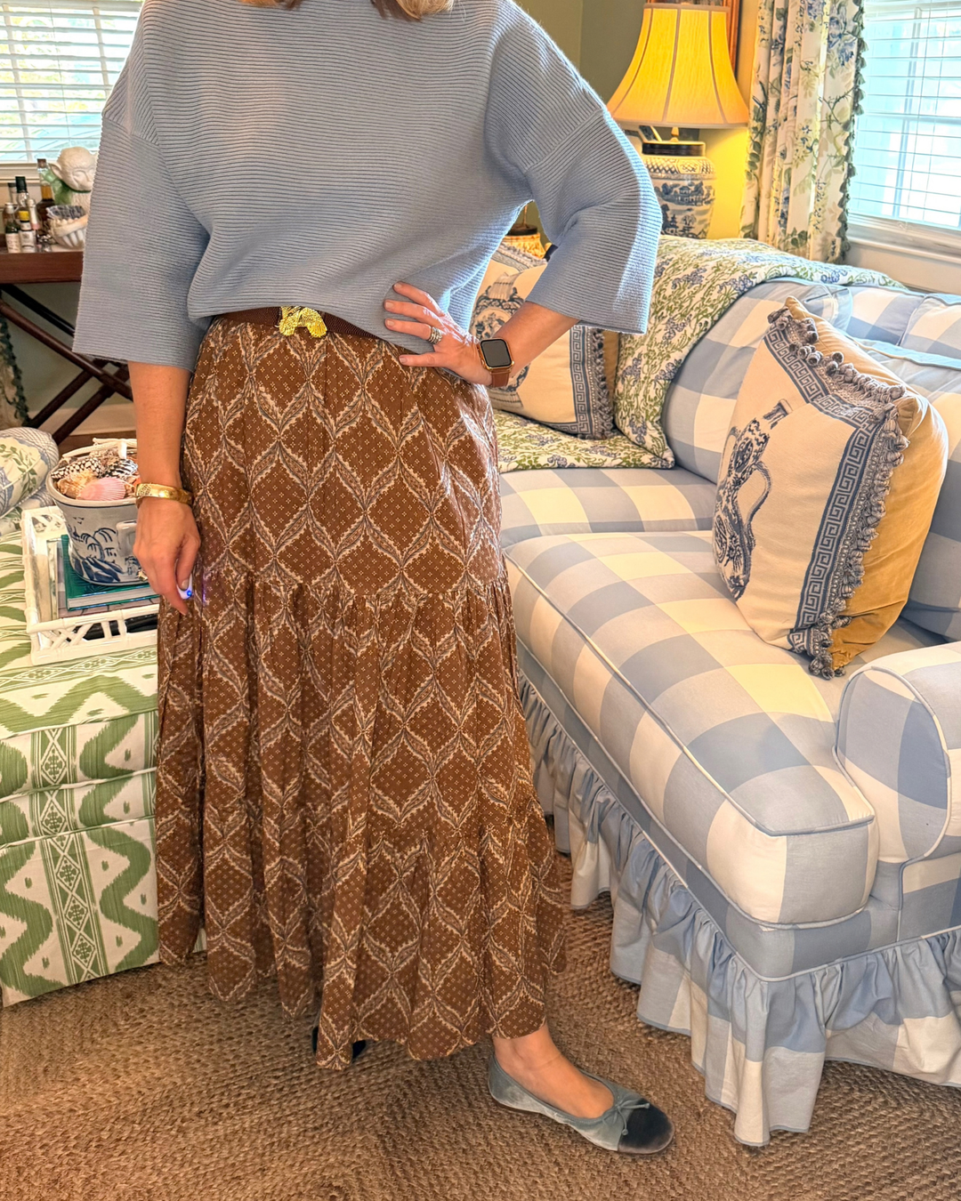 Maria Block Print Maxi Skirt in Tobacco Star