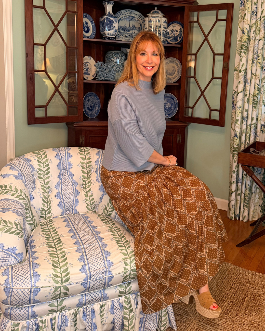 Maria Block Print Maxi Skirt in Tobacco Star