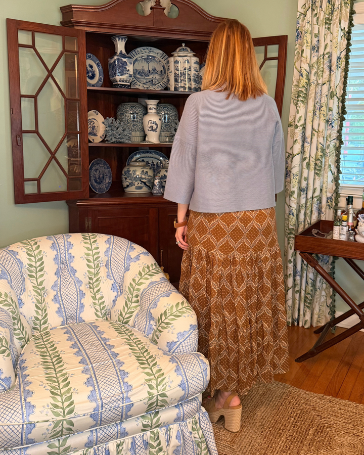 Maria Block Print Maxi Skirt in Tobacco Star