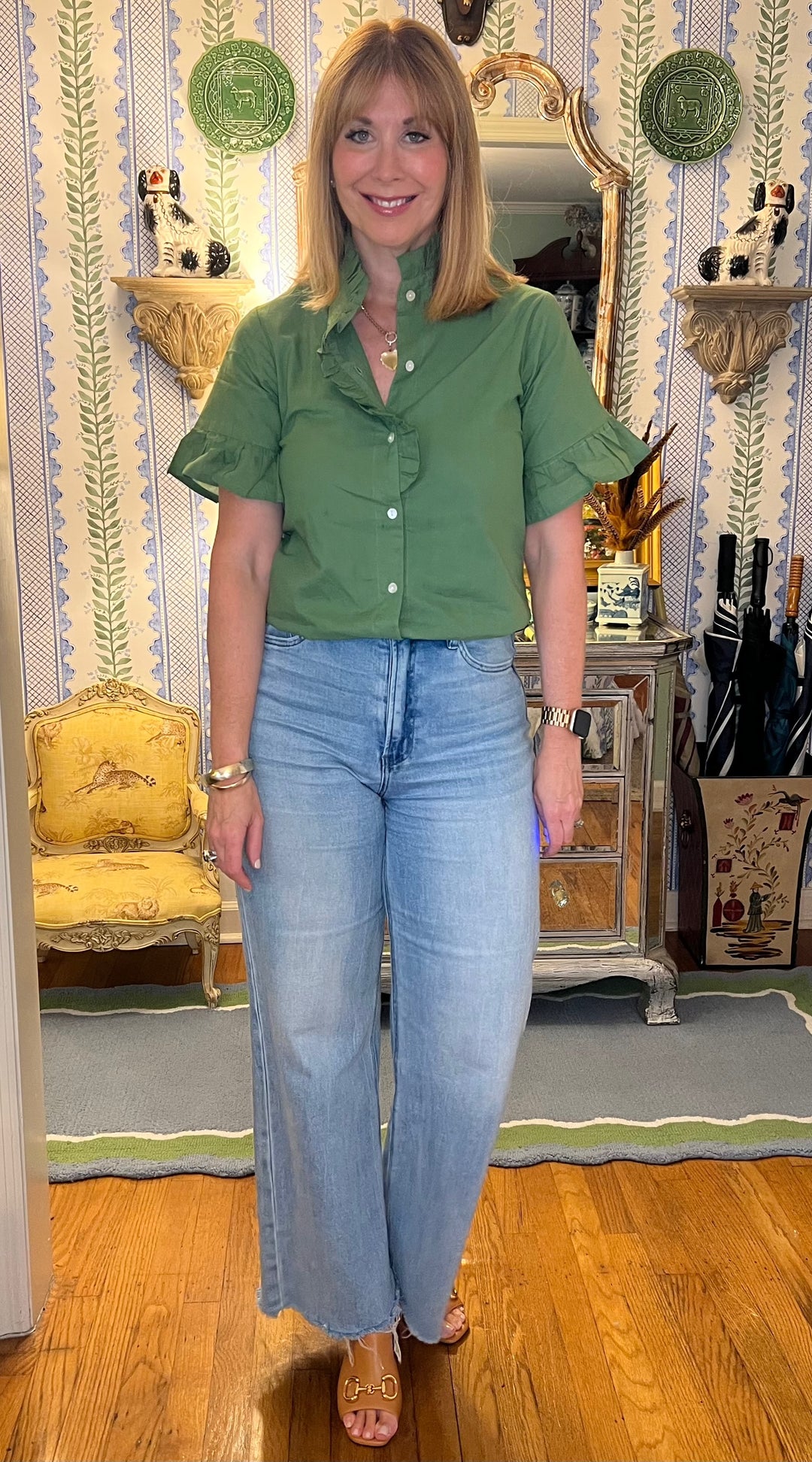 Caroline Ruffle Top in Olive |  Shirts &amp; Tops - Miss Madigan | Women&