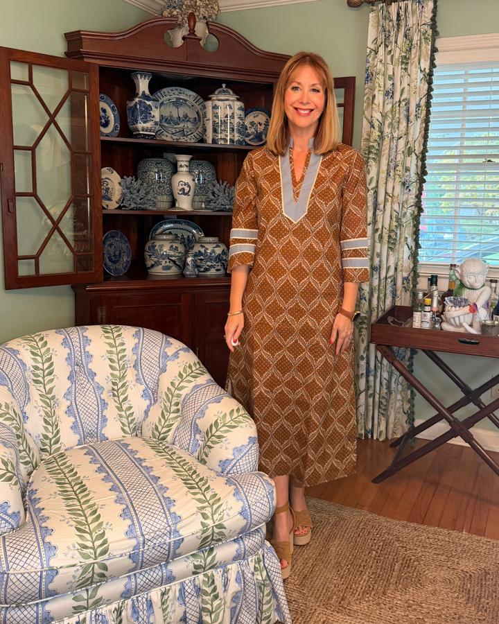 Lucy Collared Caftan Dress in Tobacco Star