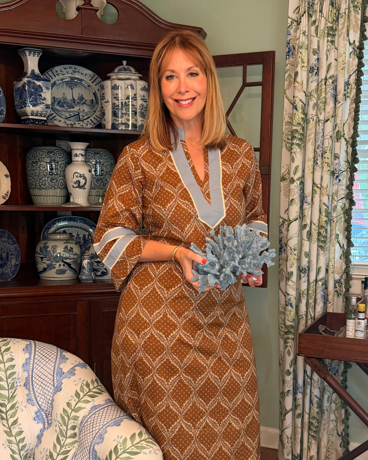 Lucy Collared Caftan Dress in Tobacco Star