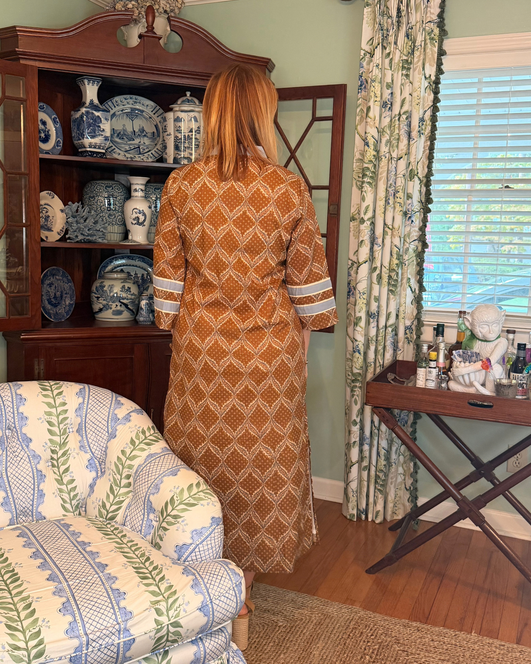 Lucy Collared Caftan Dress in Tobacco Star