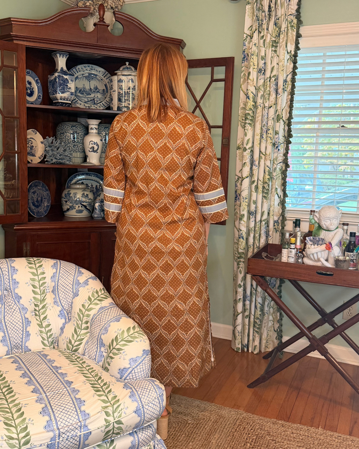 Lucy Collared Caftan Dress in Tobacco Star