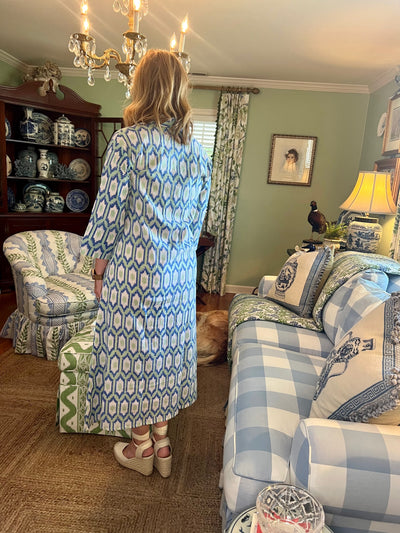 Kensington Blockprint Midi Dress in Green Geometric