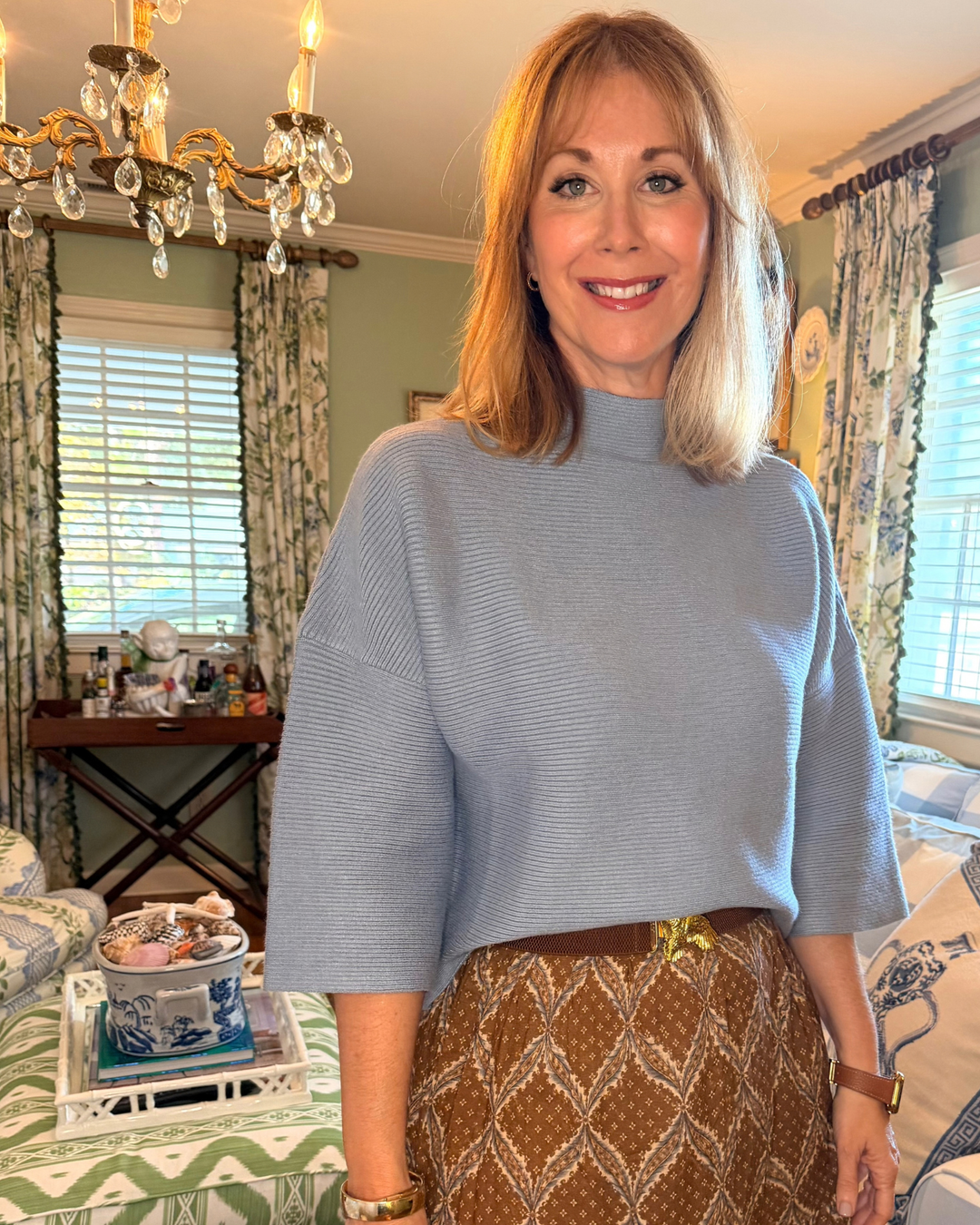 Corbett Mock Neck Sweater in French Blue