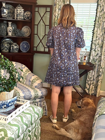 Brucie Floral Swing Dress in Blue & Brown