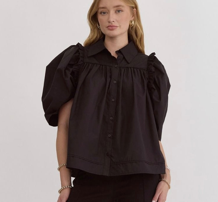 Lila Poplin Buttondown in Black