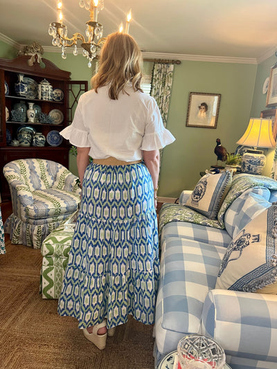 Maria Block Print Maxi Skirt in Green Geometric