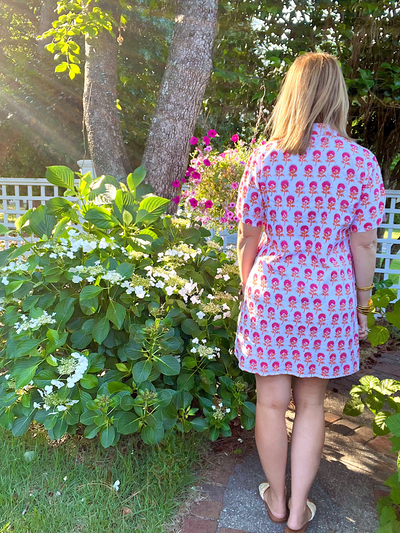 Georgia Block Print Mini Shirt Dress in Pink