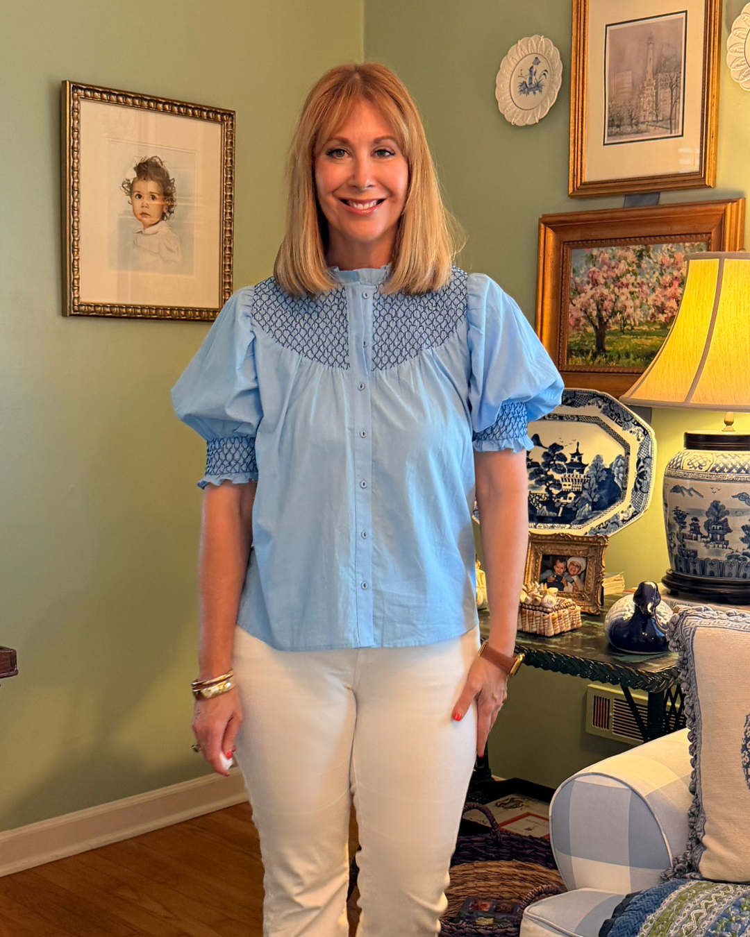 Lauren Smocked Ruffle Sleeve Top in Blue |  Shirts & Tops - Miss Madigan | Women's Fashion Boutique