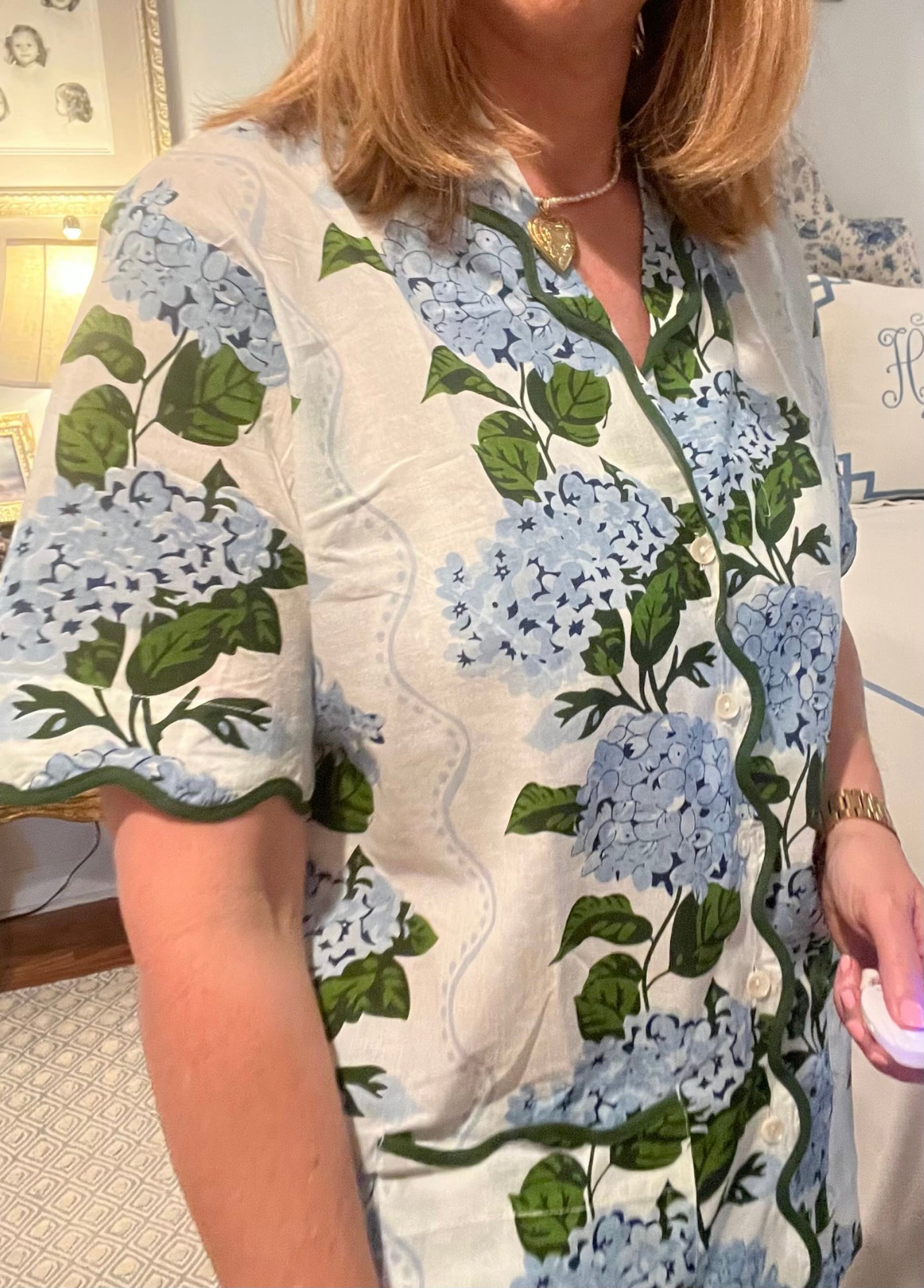 Short Sleeve Scallop Pajama Short Set in Climbing Hydrangea