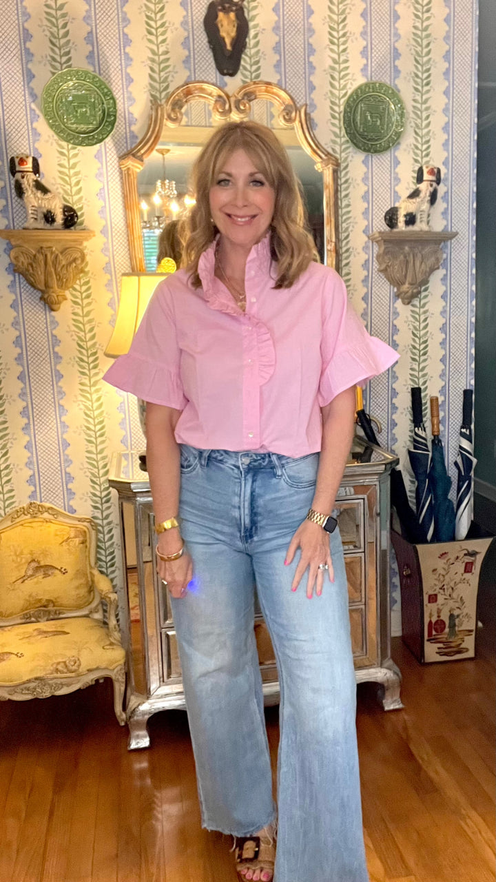 Caroline Ruffle Top in Pink |  Shirts &amp; Tops - Miss Madigan | Women&
