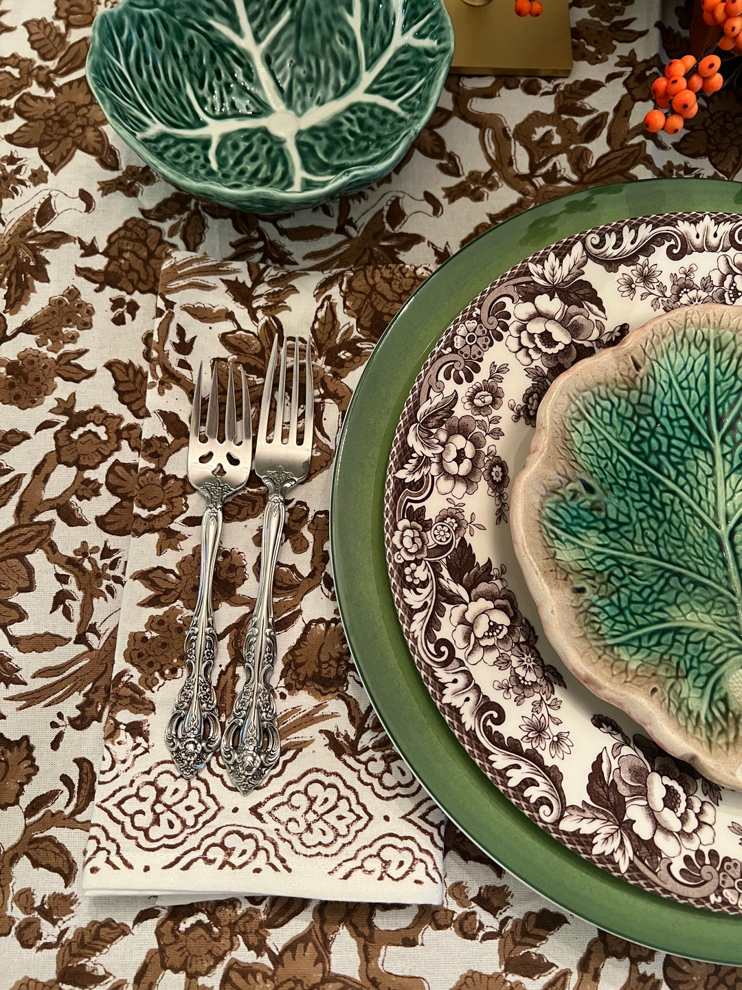 Chestnut Garden Brown & White Block Print Floral Napkin Set |  For the Home - Miss Madigan | Women's Fashion Boutique