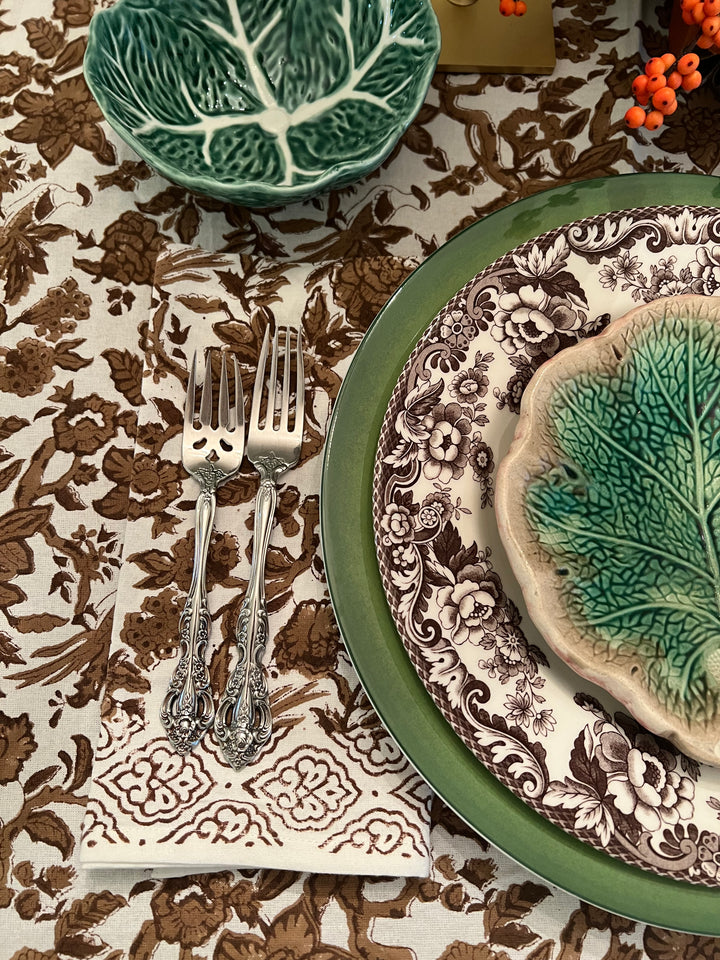 Chestnut Garden Brown &amp; White Block Print Floral Napkin Set |  For the Home - Miss Madigan | Women&