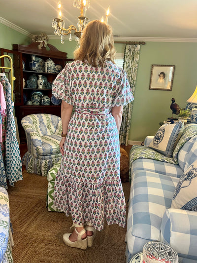 Hinton Floral Block Print Maxi Dress in Pink