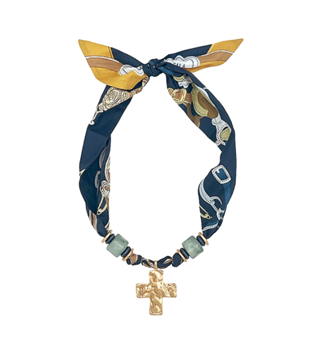 Navy Cross Charm & Scarf Necklace