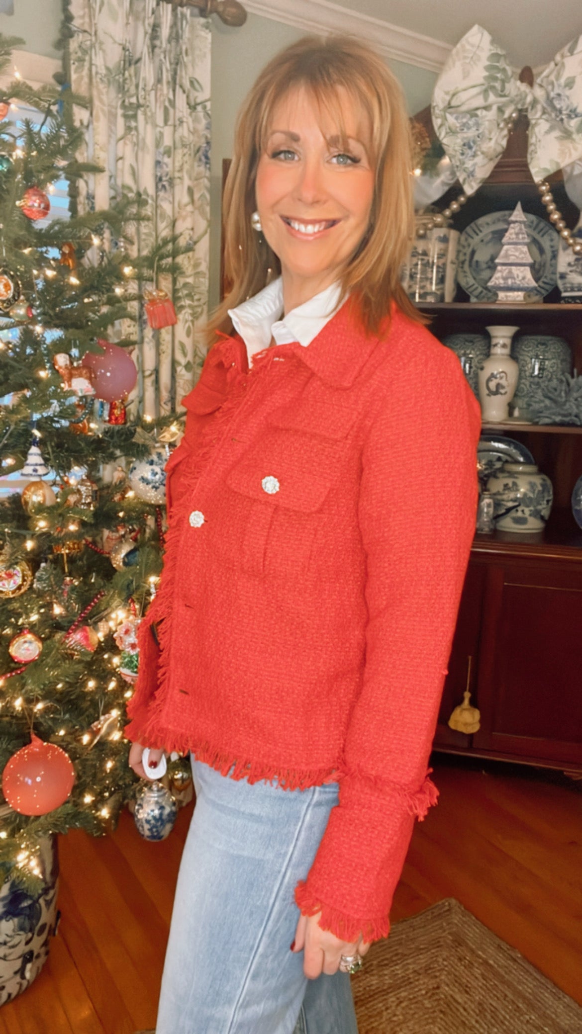 Trista Tweed Jacket in Red