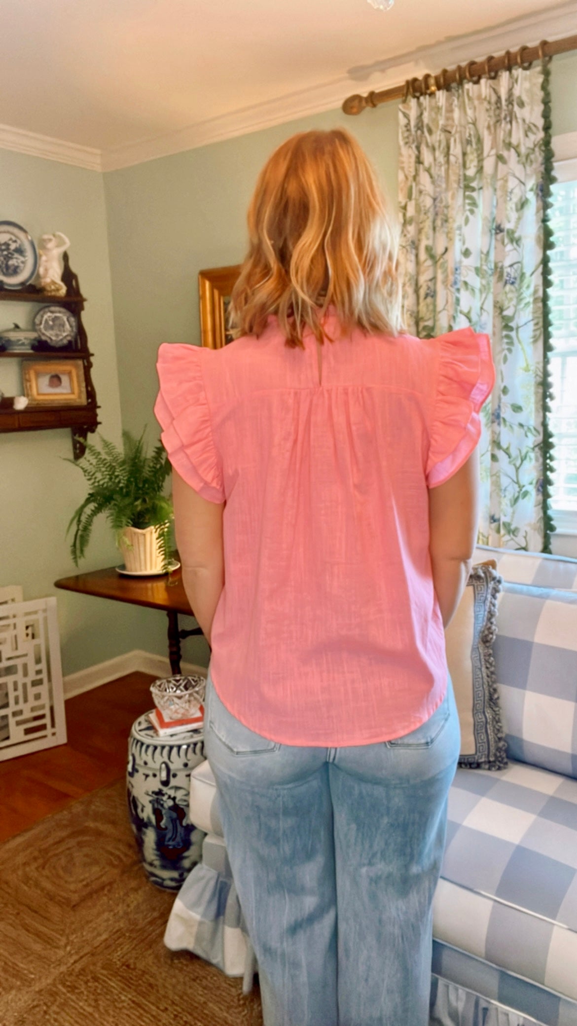 Lauren Smocked Ruffle Sleeve Top in Pink