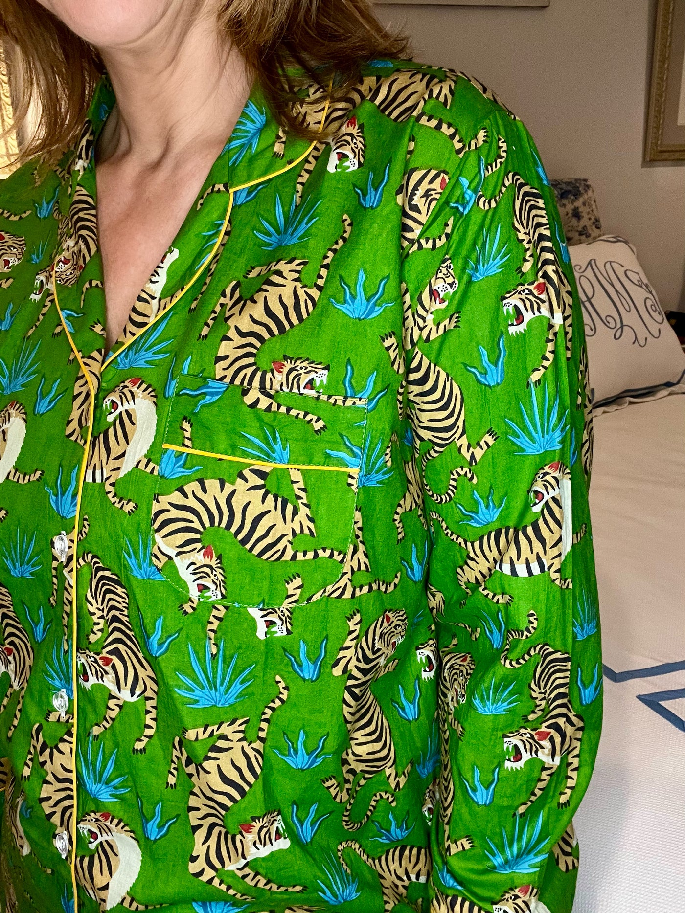 Eye of the Tige Blockprint Pajama Set in Green