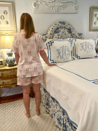 Short Sleeve Scallop Pajama Short Set in Pink Bows