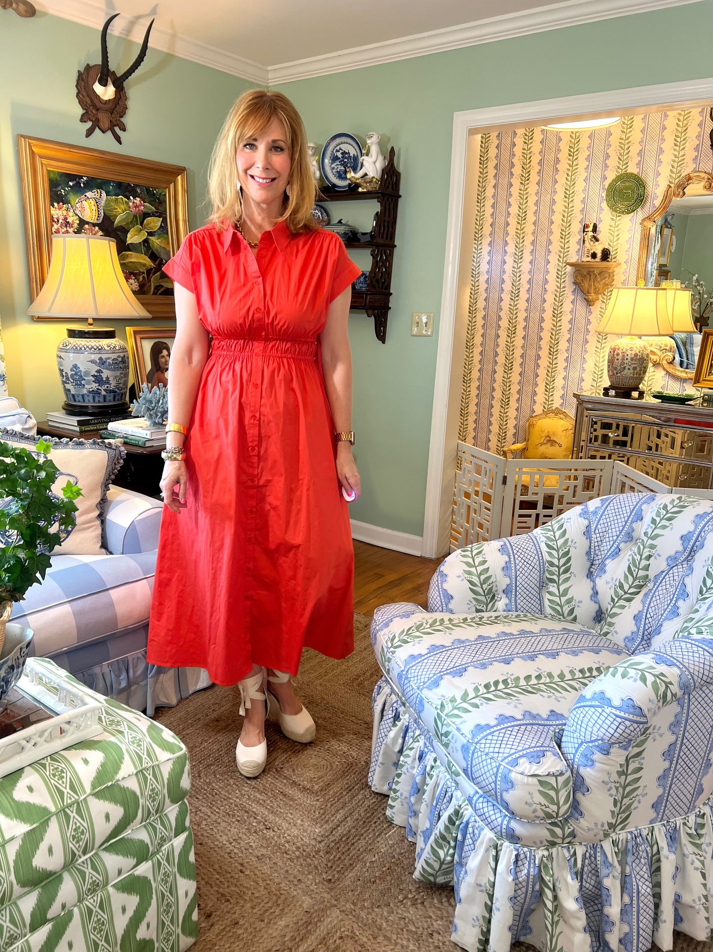 Sutton Poplin Midi Dress in Coral