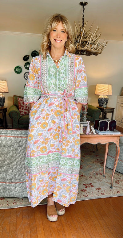 Charleston Blockprint Maxi Dress in Indian Summer