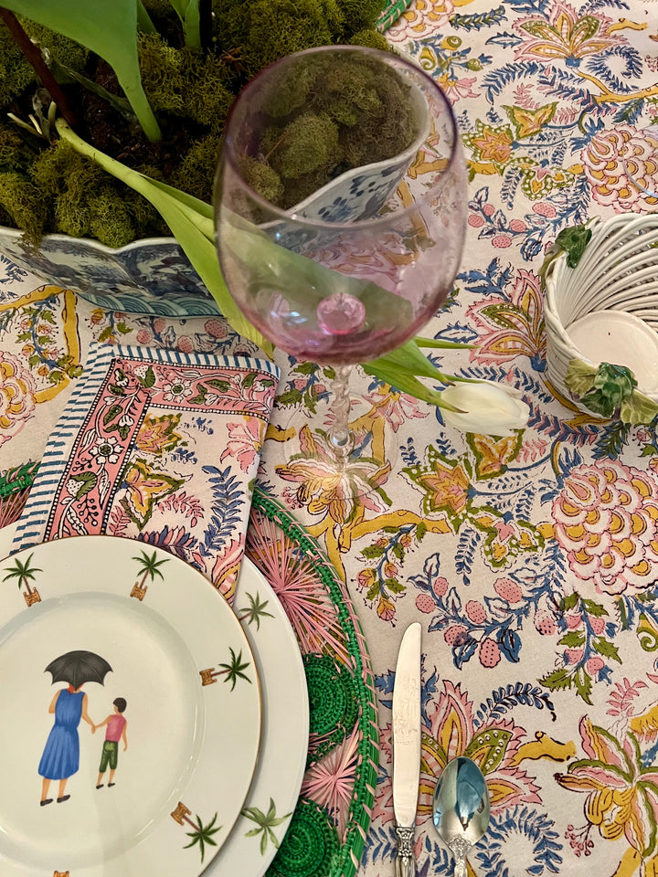 Garden Party Block Print Tablecloth in Pastel |  Tablecloth - Miss Madigan | Women&