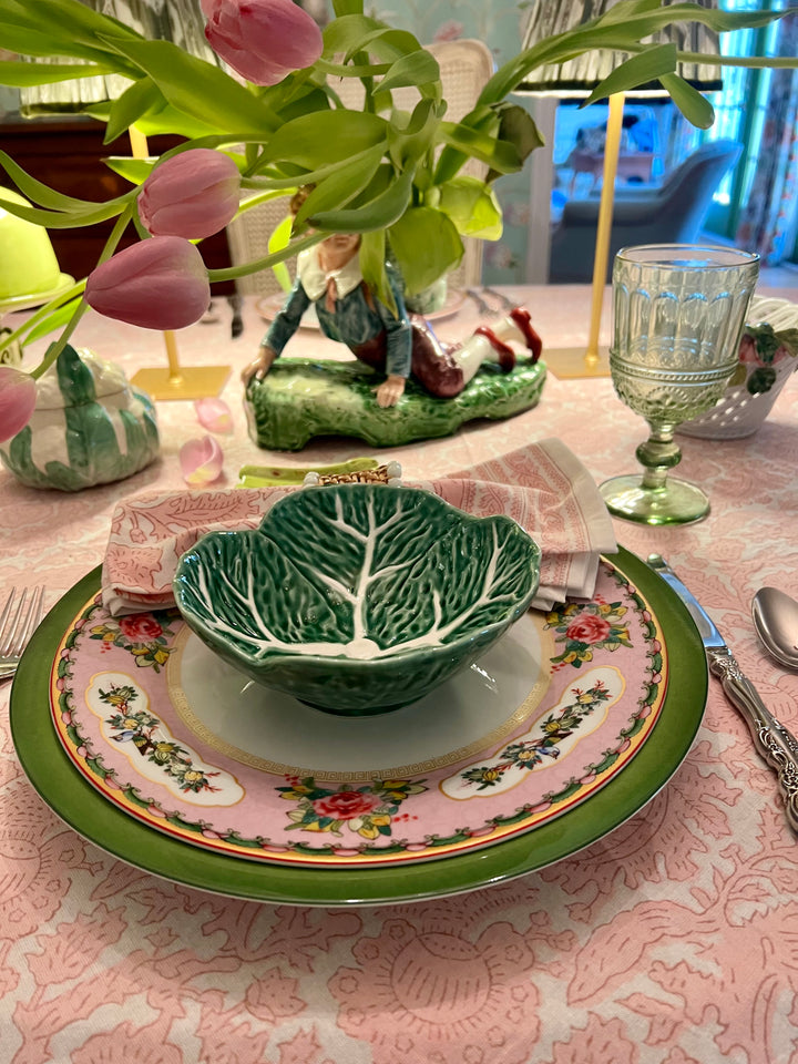 Birds of a Feather Block Print Tablecloth in Pink |  Tablecloth - Miss Madigan | Women&