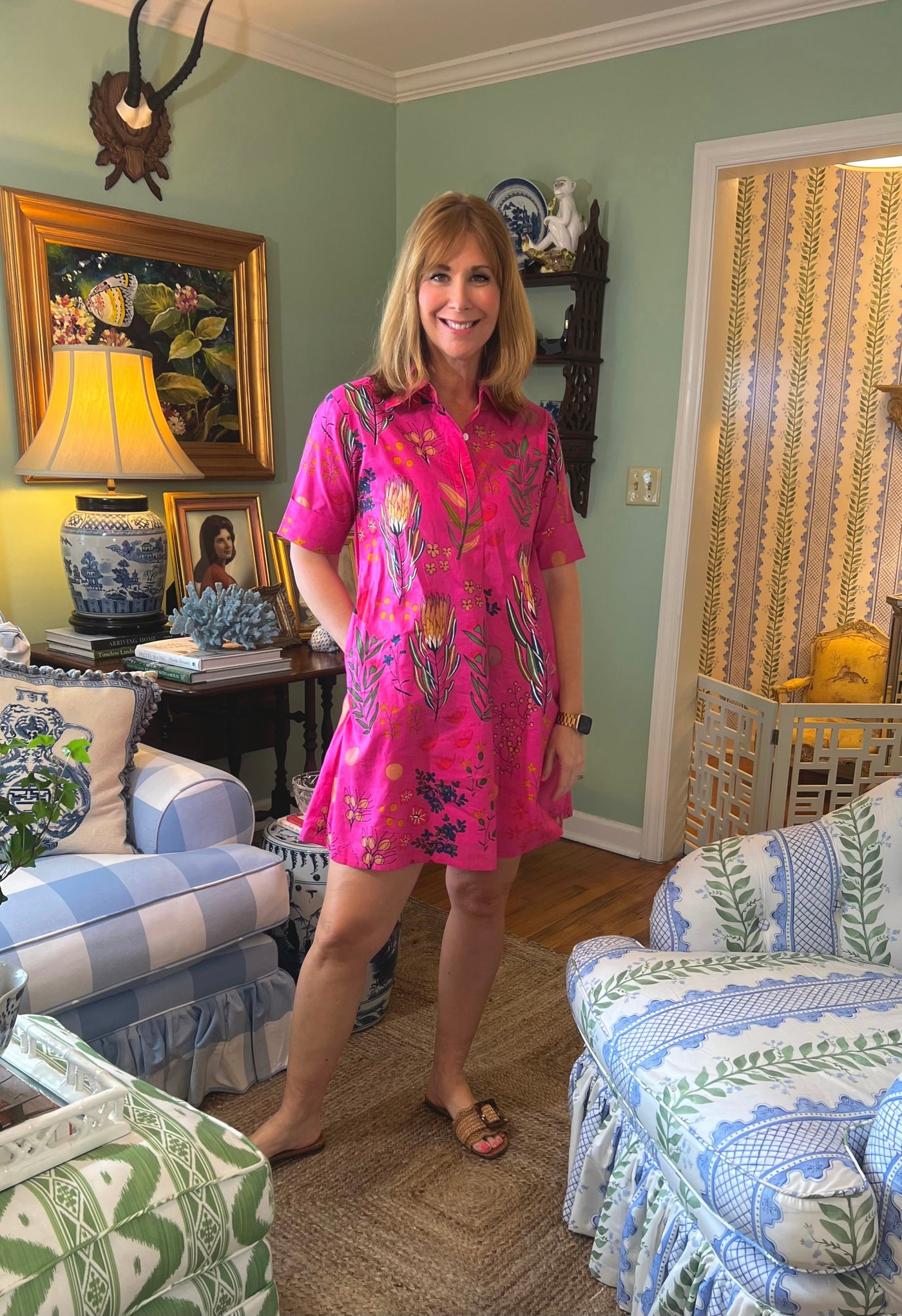 Claudia Collared A-Line Shirt Dress in Sunset