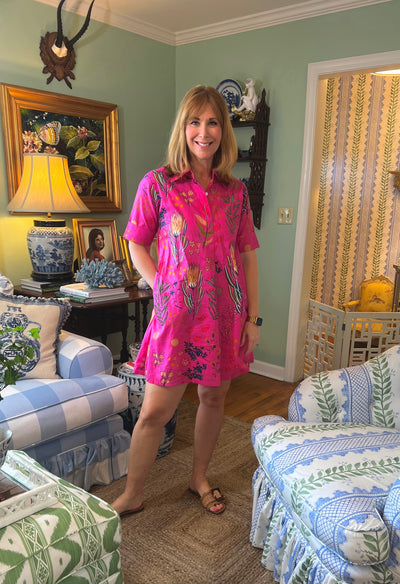 Claudia Collared A-Line Shirt Dress in Sunset